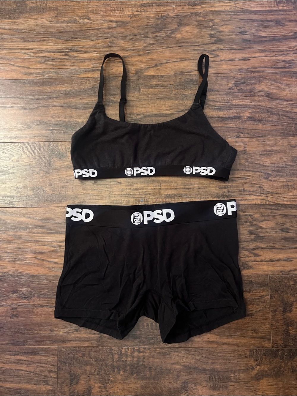 PSD Black Logo Bralette and Boxer Short Set